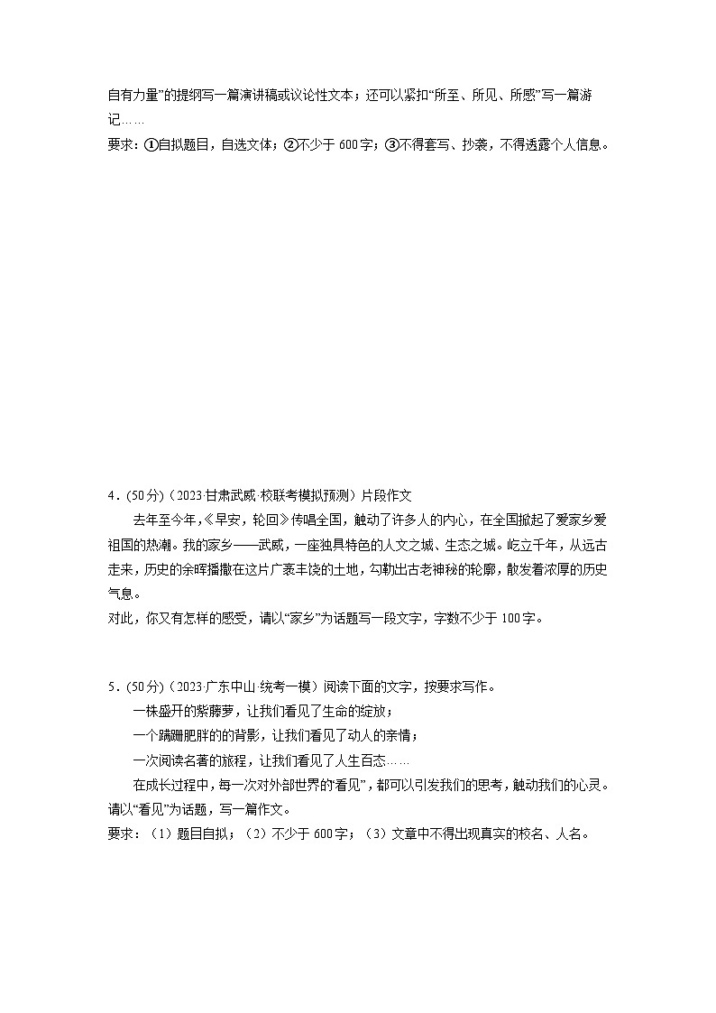 专题27 作文训练——话题作文（原卷版）2024年中考语文二轮复习讲练测（全国通用）02