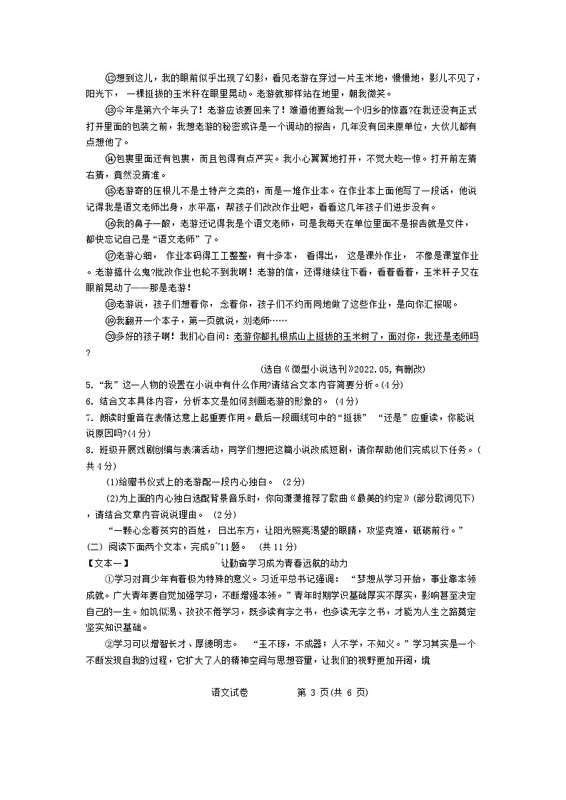 河南省周口市西华县2023—2024学年九年级上学期期末考试语文试题03