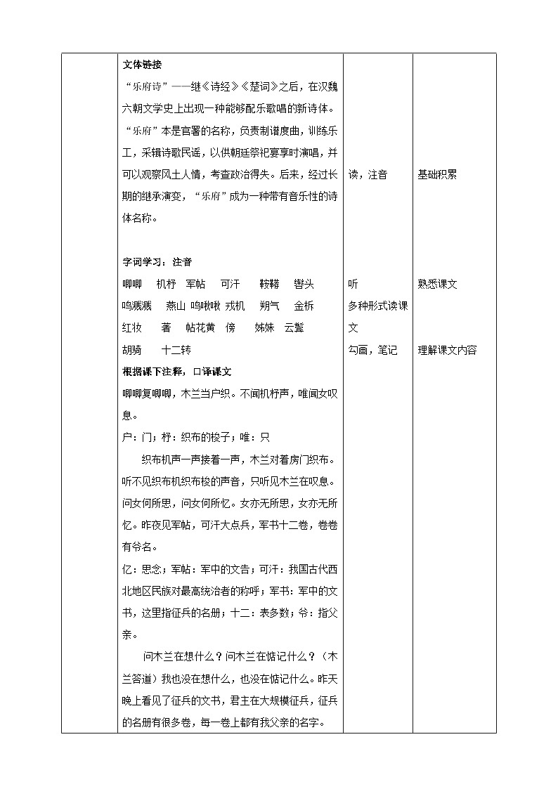 第九课 《木兰诗》（第一课时）教案第2页