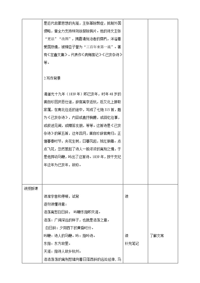 统编版语文七下 第21课 古代诗歌五首：《己亥杂诗》教案02