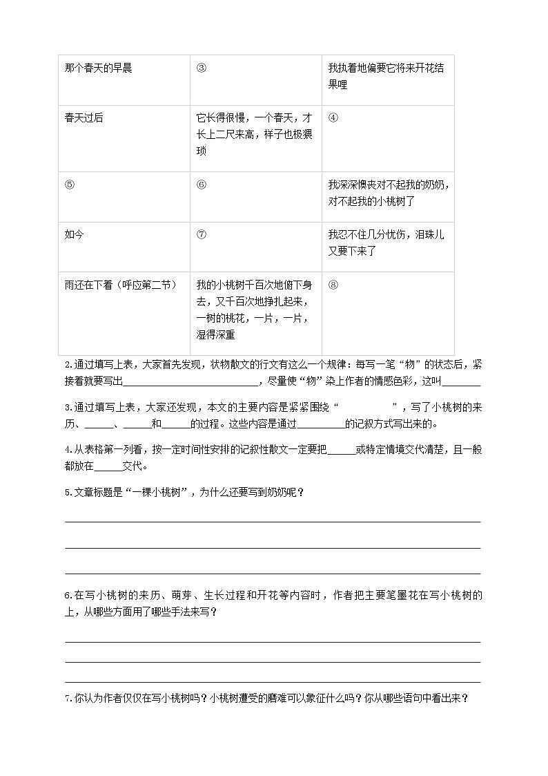 统编版语文七下 第十九课《一颗小桃树》（第二课时）导学案03