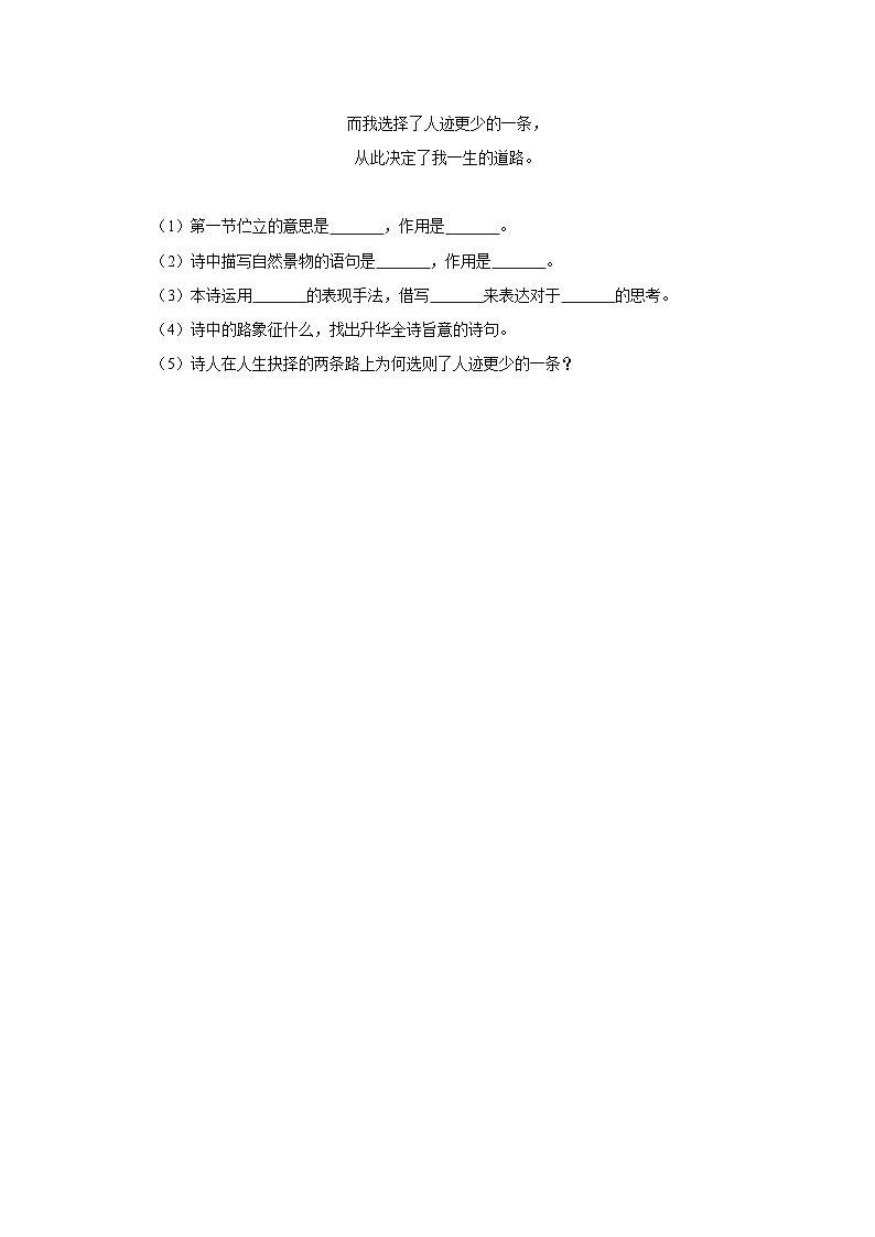 人教部编版七下语文 第二十课 外国诗二首：《未选择的路》练习03