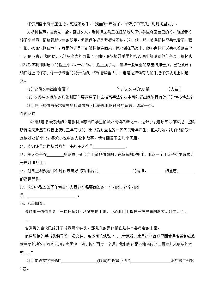 期末复习：名著导读（二）2023-2024学年统编版语文八年级下册（试题+解析）03