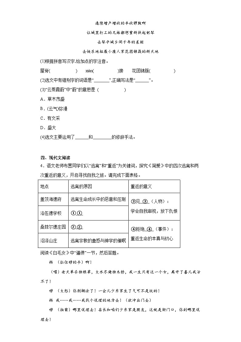 部编版语文九年级下册综合基础练习（一）第3页