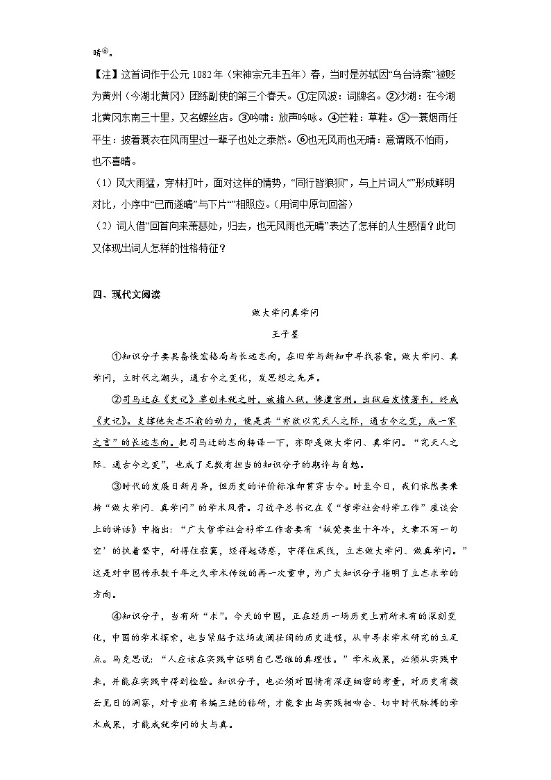 部编版语文九年级下册综合基础练习（九）第3页