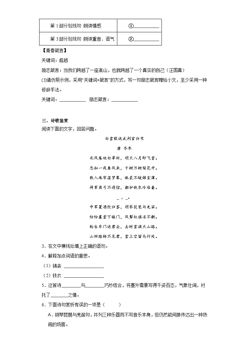 部编版语文九年级下册综合基础练习（十六）第3页