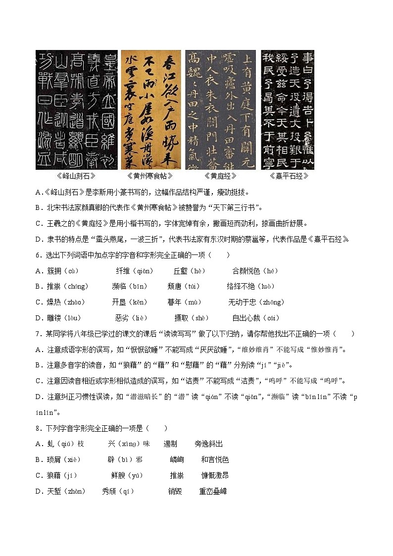 01寒假作业(字词)-2023-2024学年八年级上册语文寒假作业专题(全国通用)02