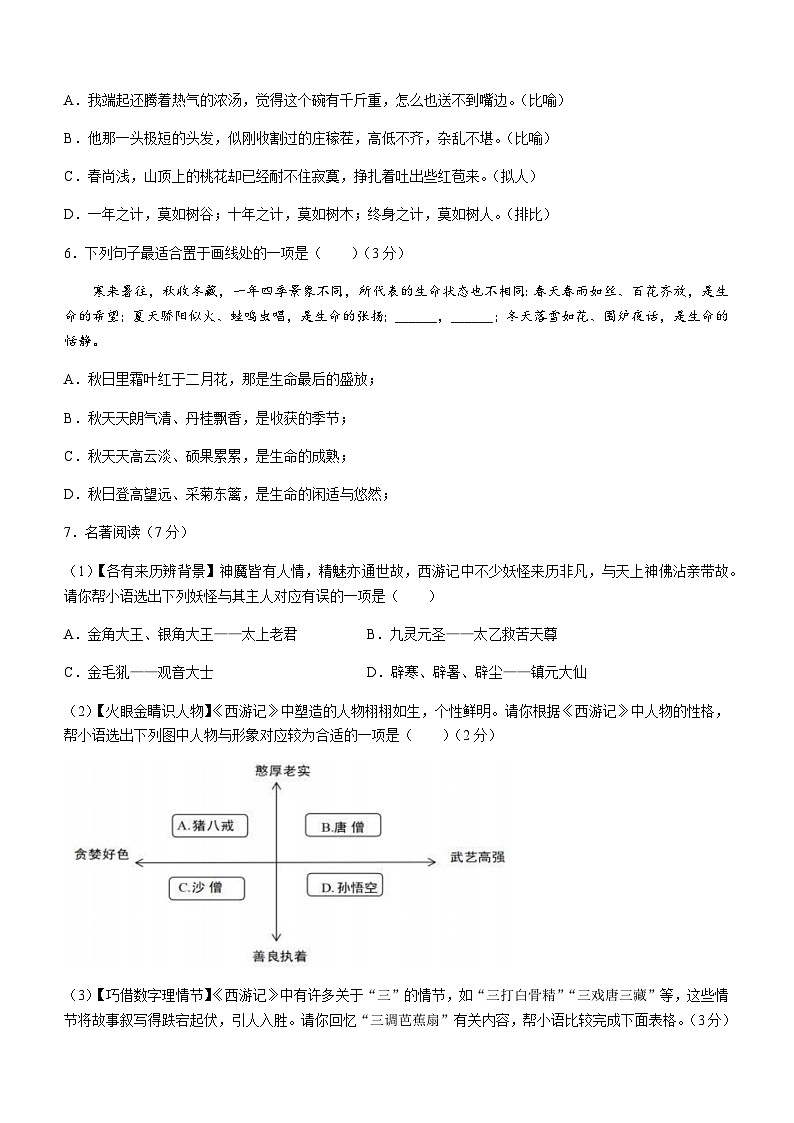 重庆市第八中学校2022-2023学年七年级上学期期末语文试题02