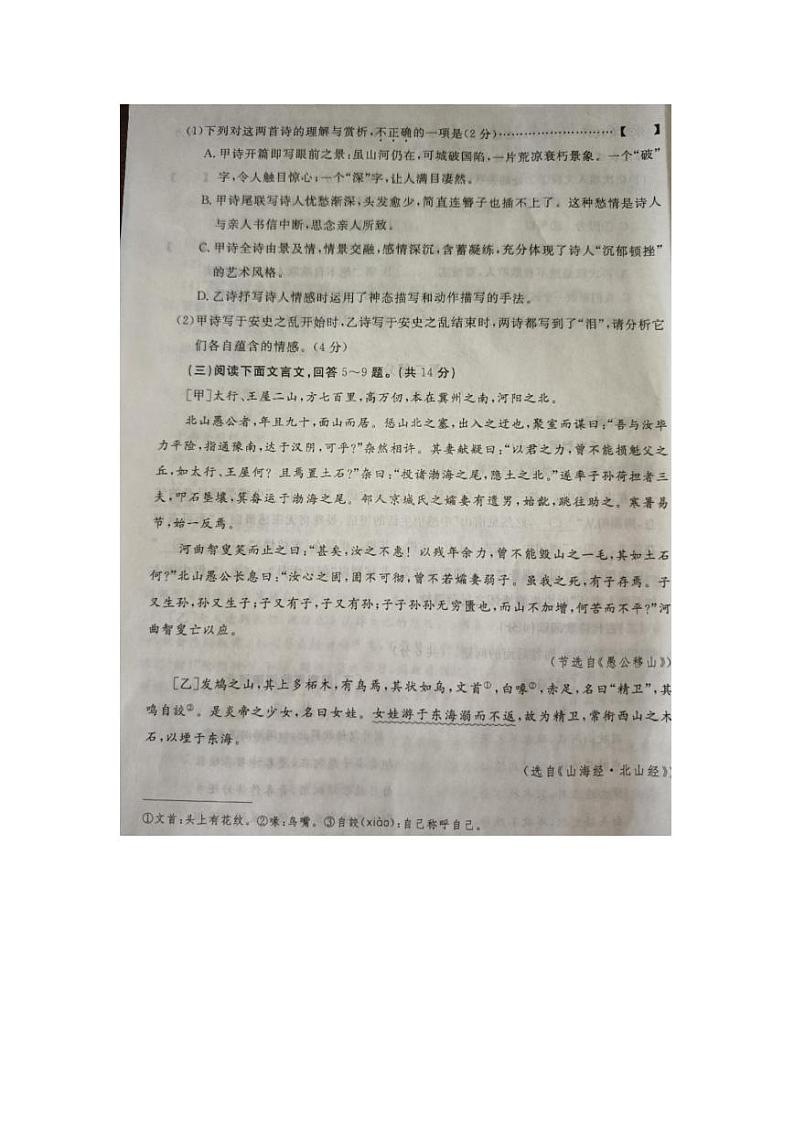 河北省承德市承德县2023-2024学年八年级上学期期末教学质量检测语文试卷03