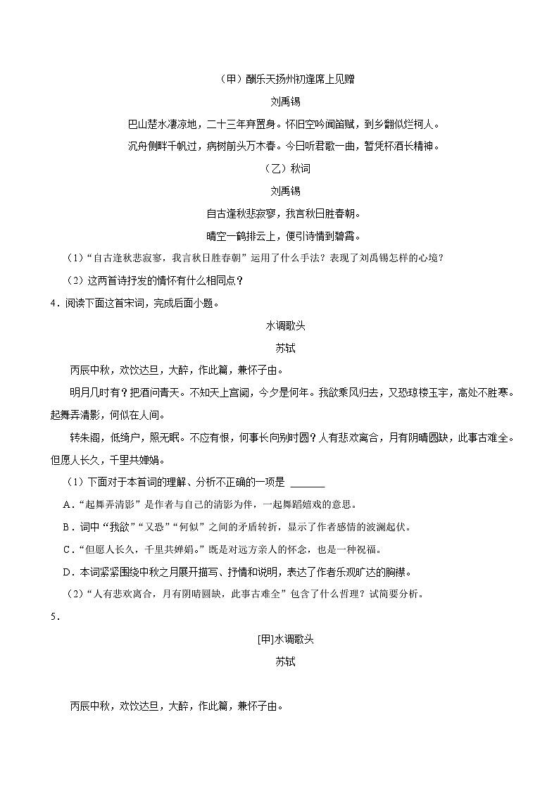 05诗词赏析-2023-2024学年九年级上学期语文期末复习热点题型（全国通用）02