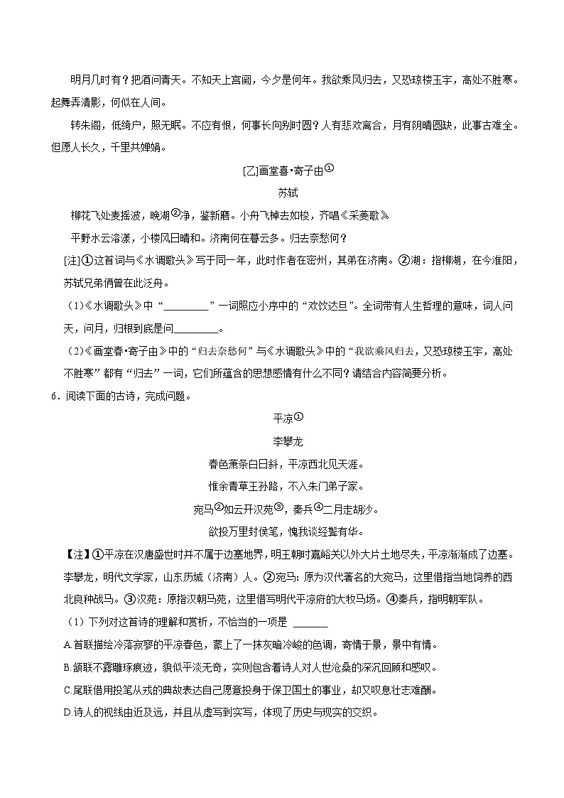 05诗词赏析-2023-2024学年九年级上学期语文期末复习热点题型（全国通用）03