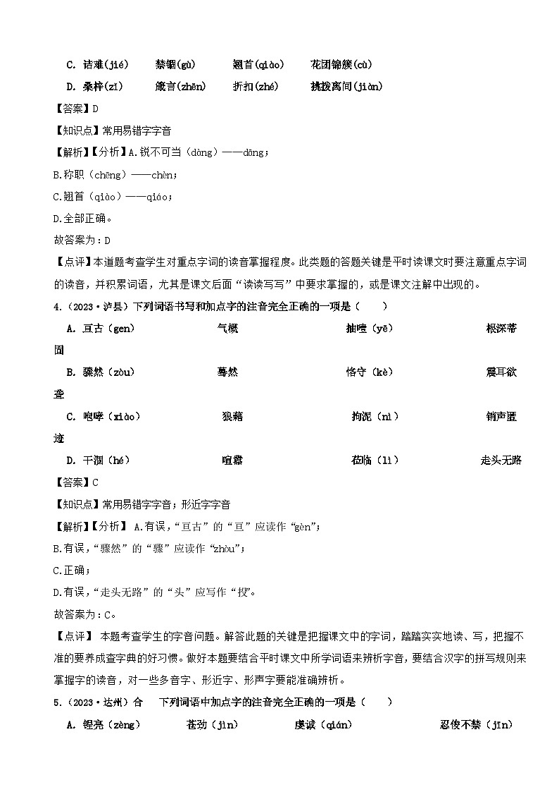 2024年中考语文二轮专题复习基础知识运用之字音（二）（解析）第2页