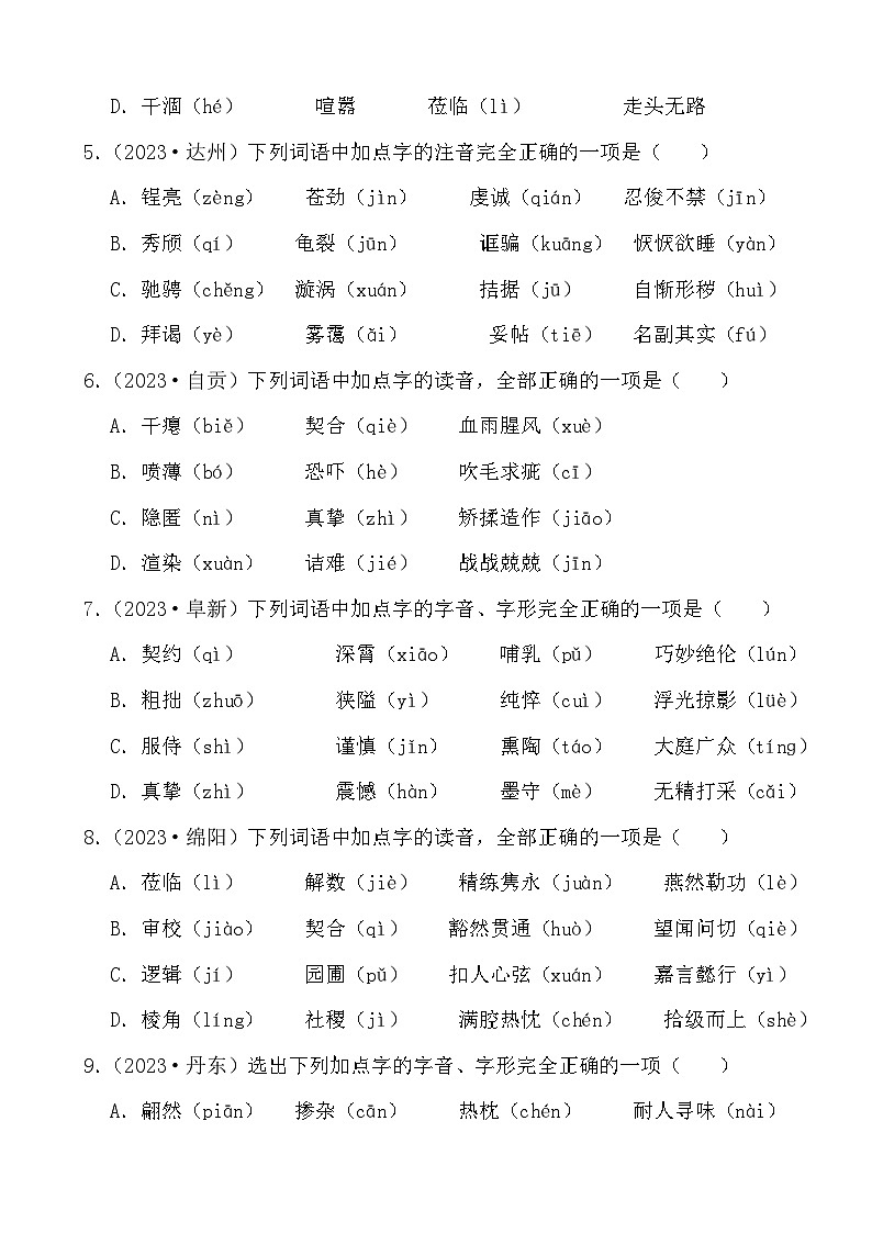 2024年中考语文二轮专题复习基础知识运用之字音（二）（试题）第2页