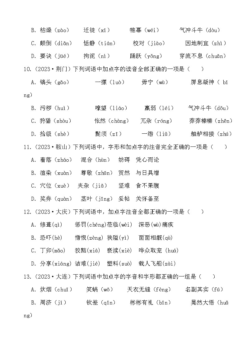 2024年中考语文二轮专题复习基础知识运用之字音（二）（试题）第3页