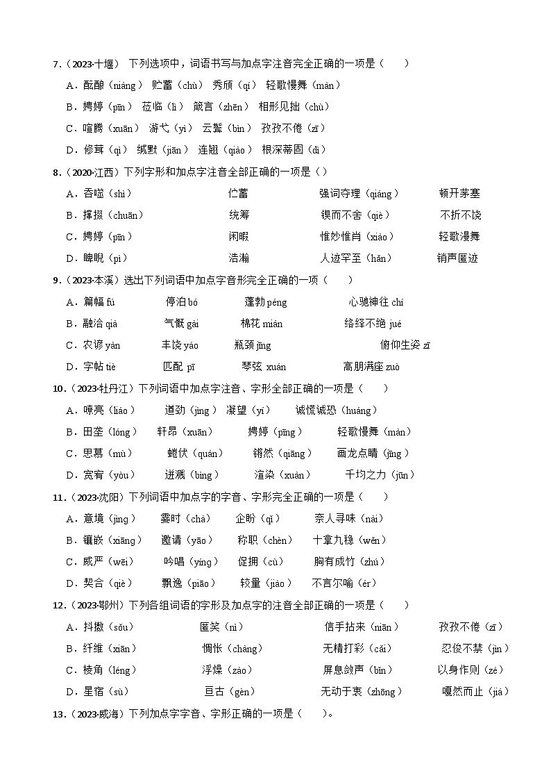 2024年中考语文二轮专题复习基础知识运用之字音（一）（试题）第2页