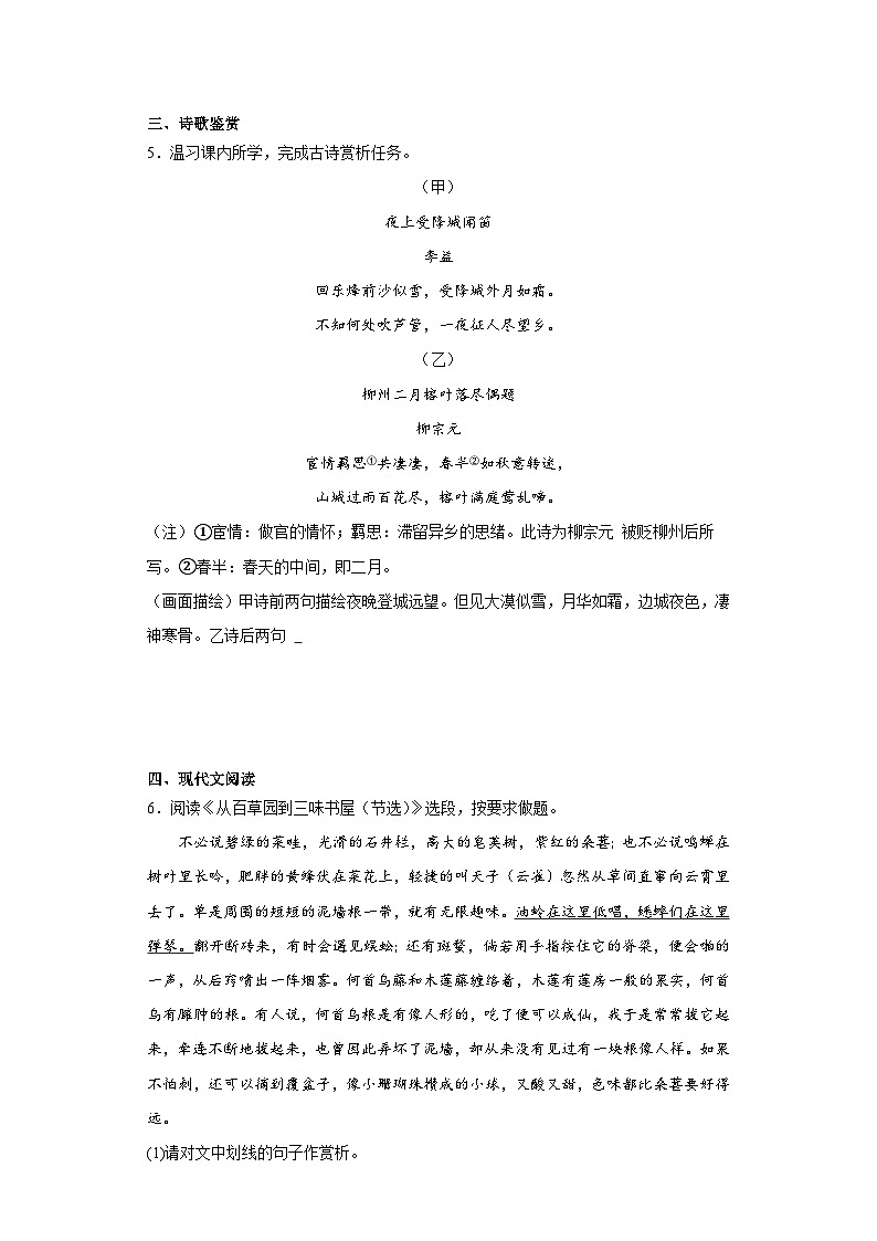 部编版语文七年级上学期期末拔高练习（十四）03