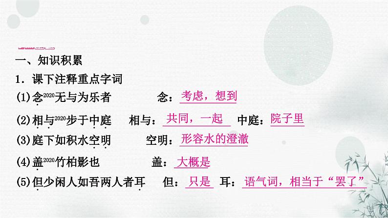 中考语文复习文言文记承天寺夜游课件第7页
