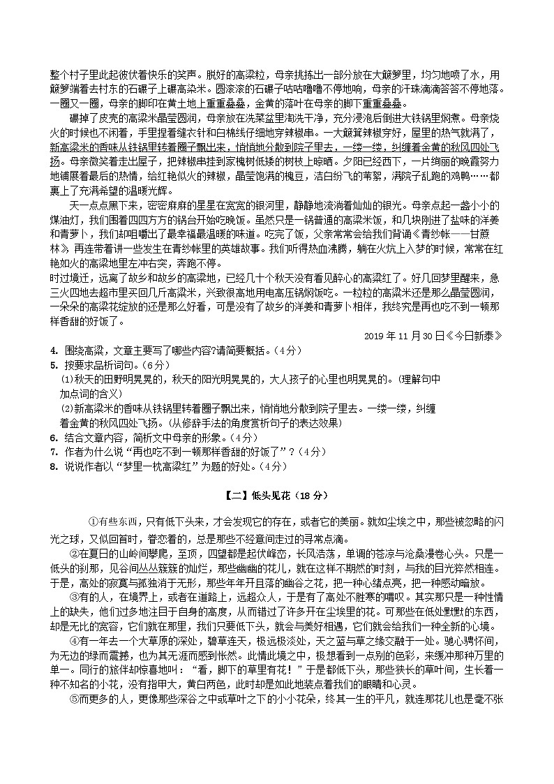 2020-2021学年安徽省安庆市八年级上学期期中语文试题及答案第3页