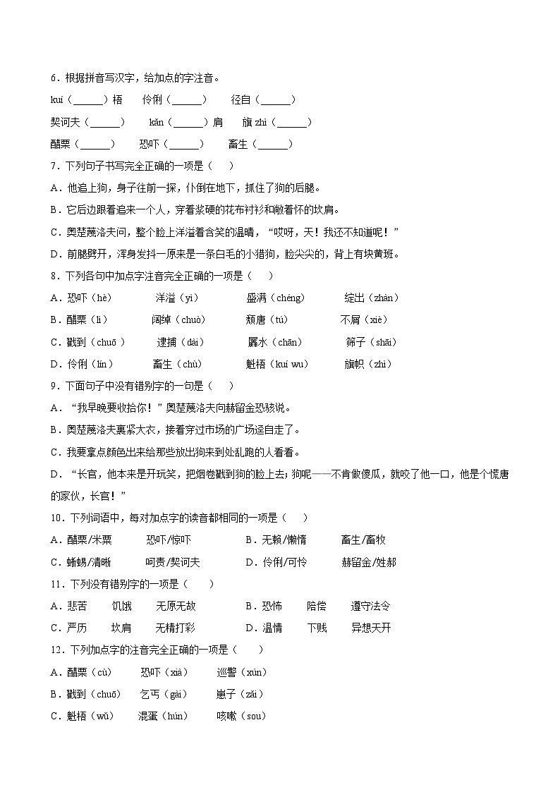 九年级语文下册课时练习 6   变色龙（附答案）02