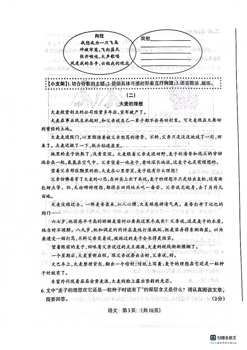 山西省临汾市洪洞县2023-2024学年九年级上学期1月期末考试语文试题第3页