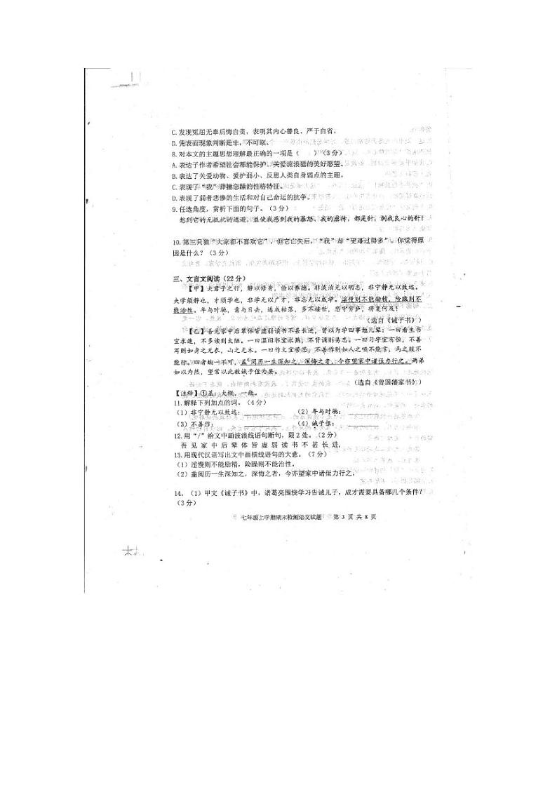 山东省泰安市新泰市2023-2024学年（五四学制）七年级上学期1月期末语文试题03