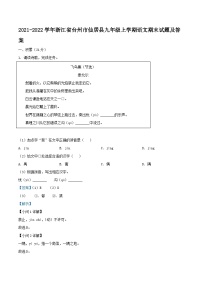 2021-2022学年浙江省台州市仙居县九年级上学期语文期末试题及答案