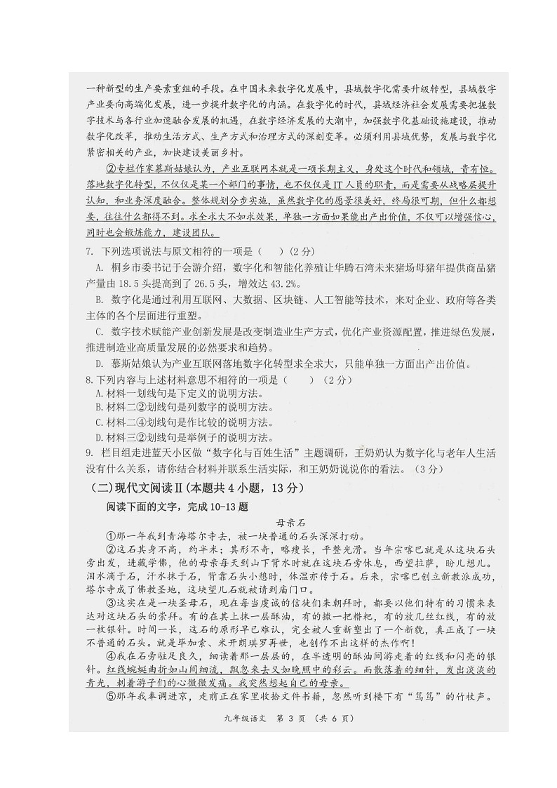广西壮族自治区来宾市2023-2024学年九年级上学期1月期末考试语文试题03