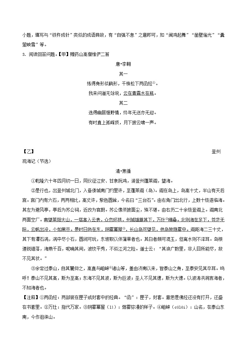 2022-2023学年浙江省嘉兴市九年级上学期语文期末试题及答案03