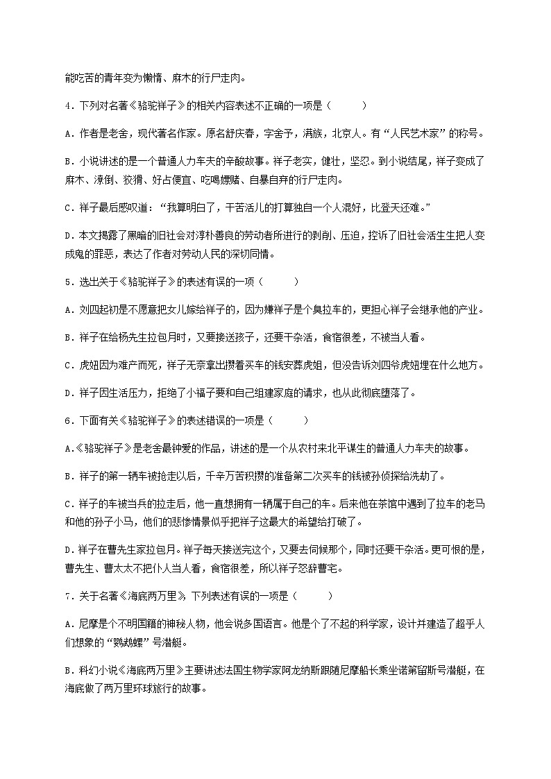 名著阅读期末复习题（《骆驼祥子》《海底两万里》）-七年级语文下学期期末备考实用高效总复习（部编版）02