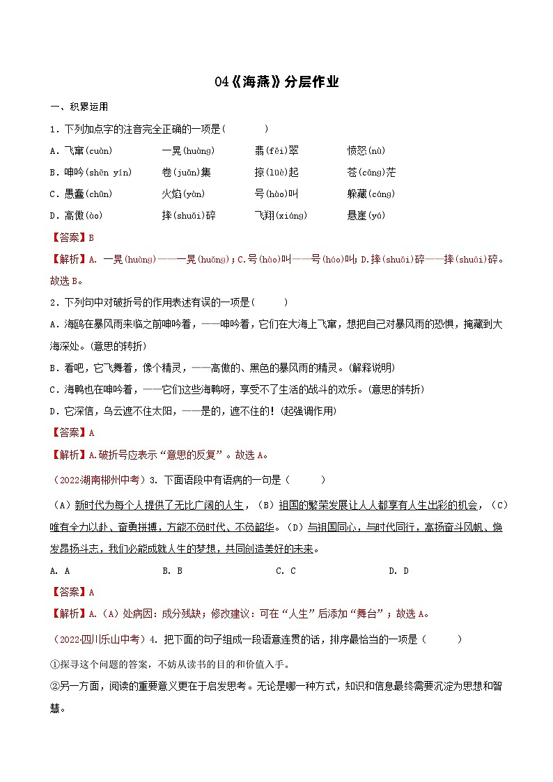 第4课《海燕》（分层练习）-九年级语文下册同步备课系列（部编版）解析版第1页