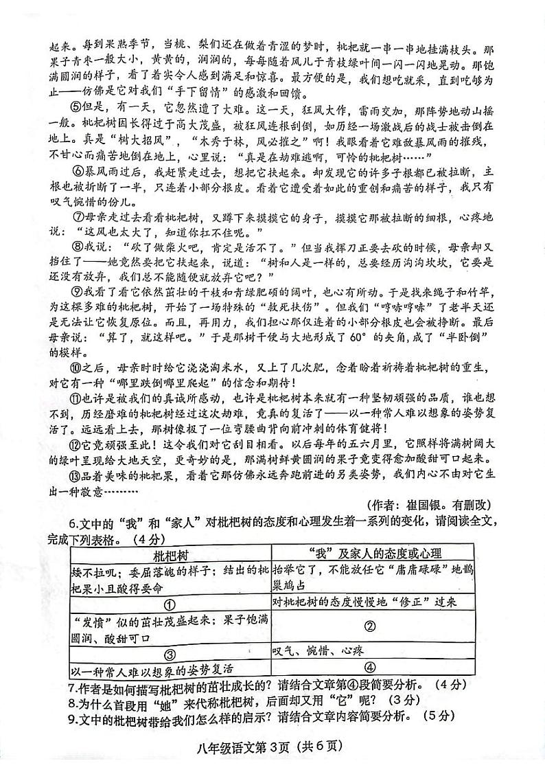 河南省南阳市社旗县2023-2024学年八年级上学期1月期末语文试题第3页