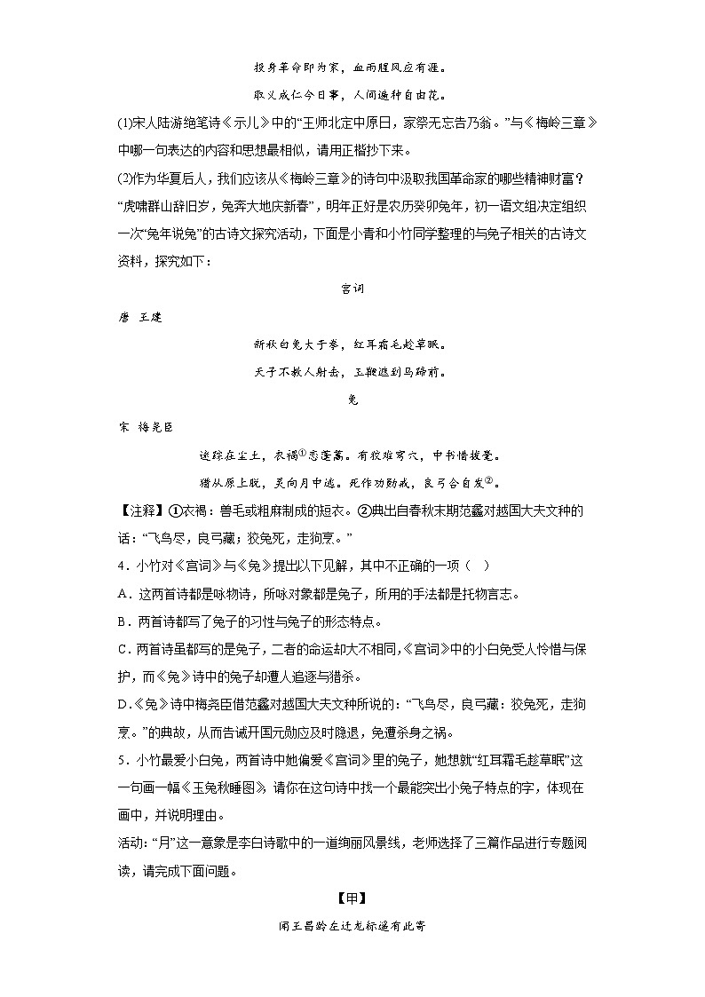 专题05  诗歌鉴赏-中考语文三轮冲刺情景试题（原卷版）第2页