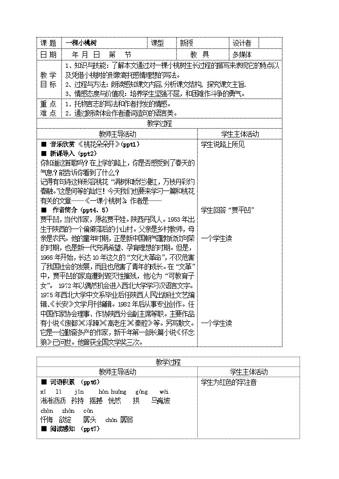 部编版初中语文七下第19课《一颗小桃树》 课件+教案01