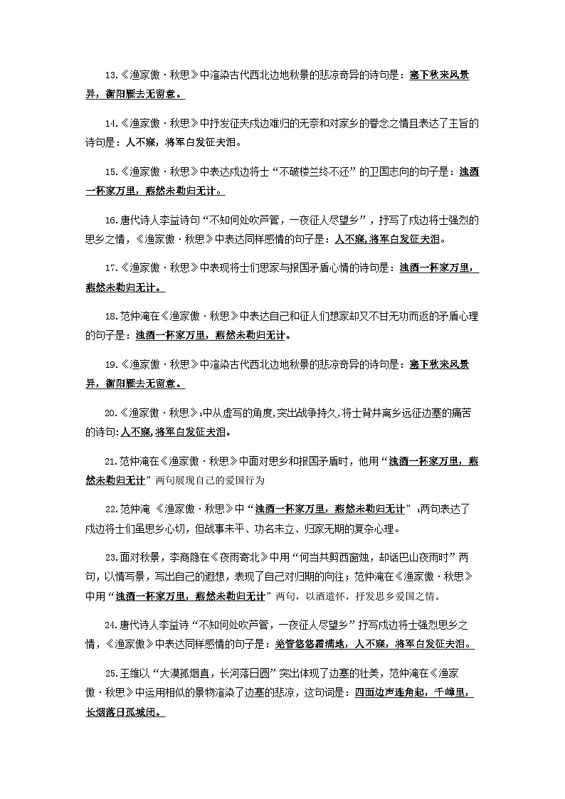 九年级下册初中古诗文理解性默写试卷第2页