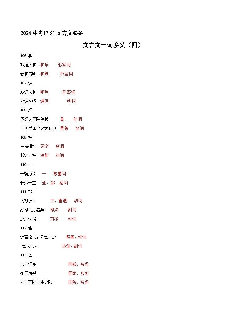 专题10  文言文一词多义（四） 2024年中考语文文言文知识清单（统编版）01