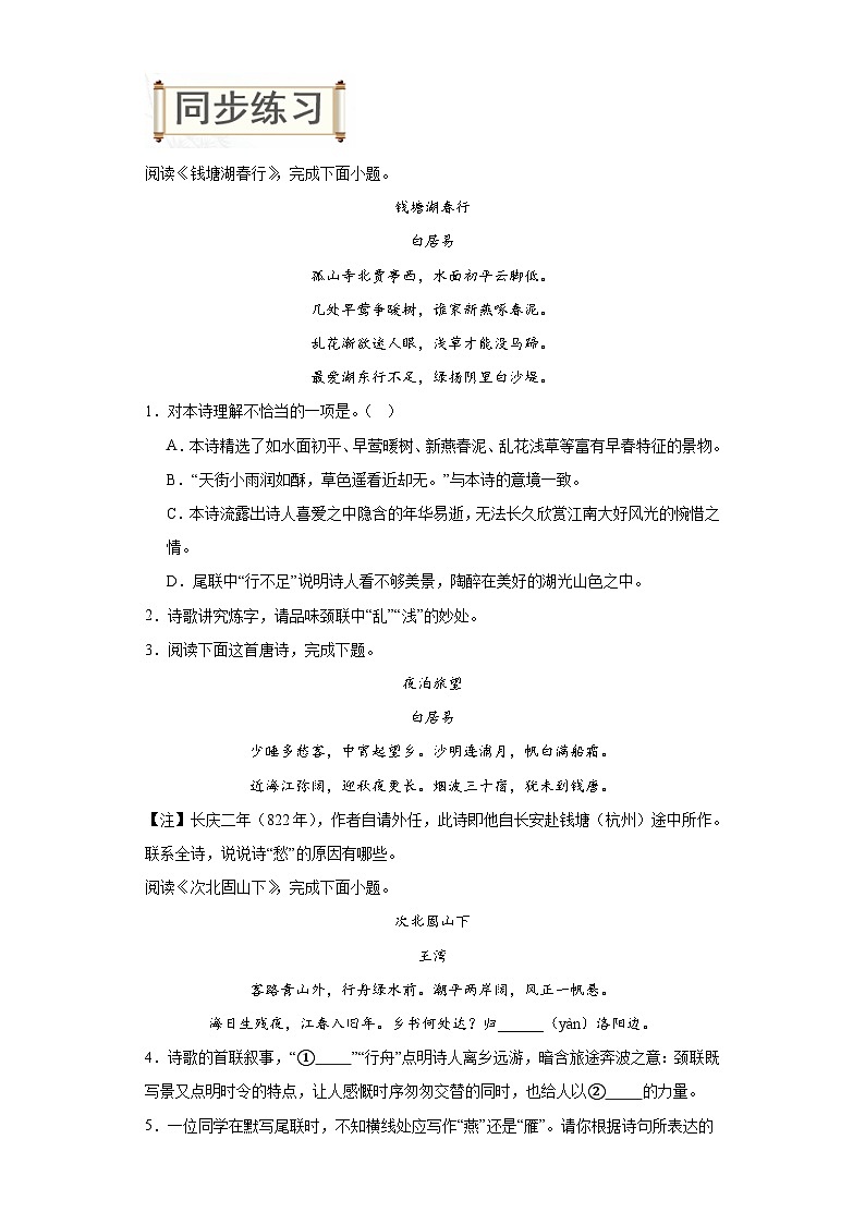 17诗歌鉴赏-2024年中考语文一轮复习答题技巧+例题引领+巩固练习（原卷版）第3页