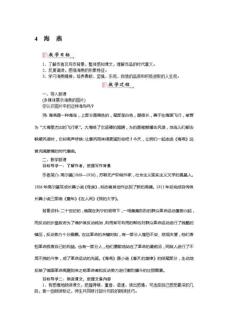 部编版初中语文九年级下册4海燕教案01