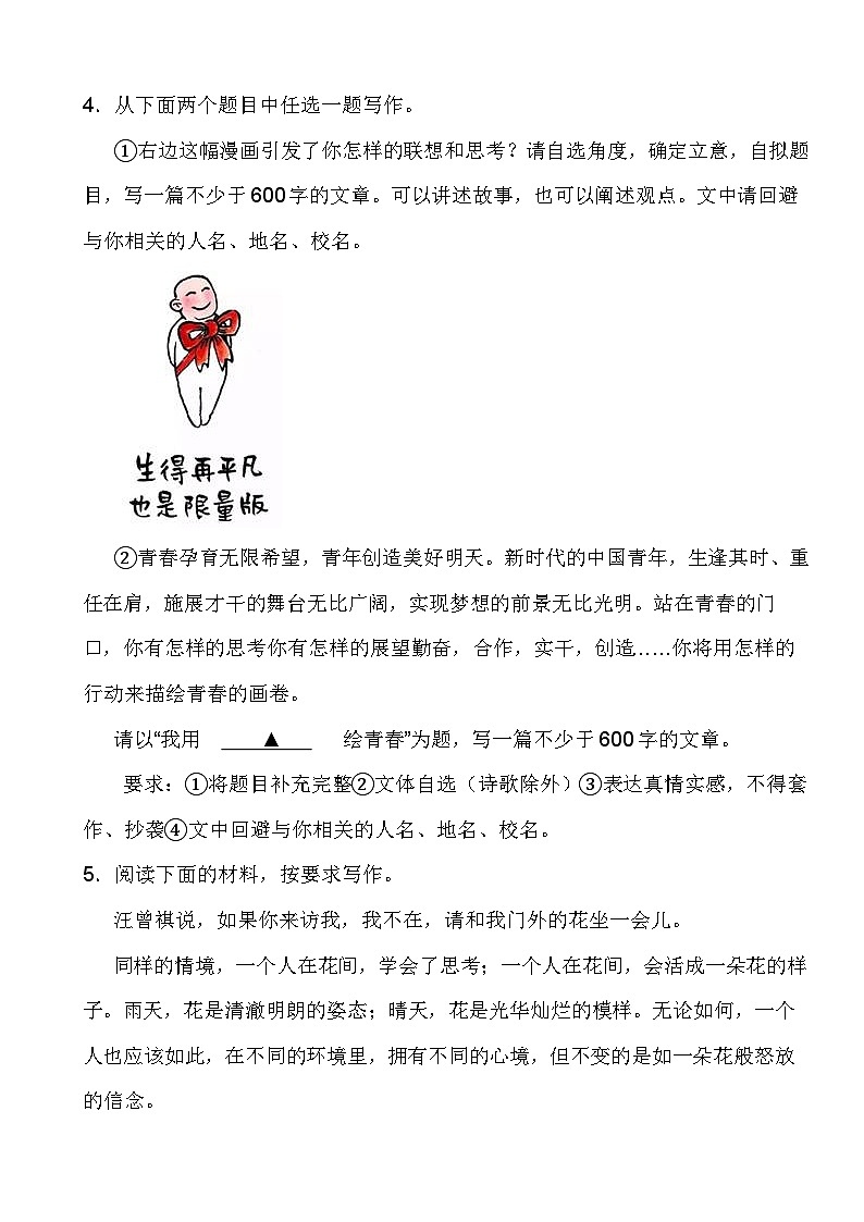 2024年中考语文二轮备考：自命题作文写作训练第3页