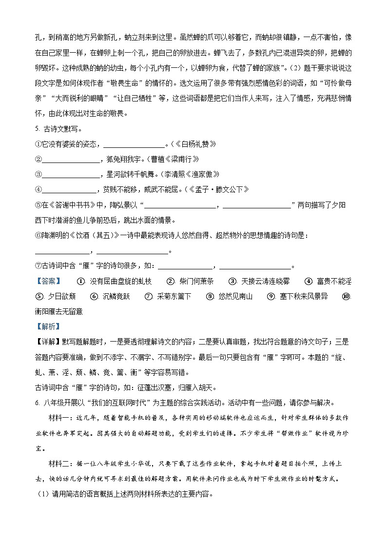 01，山东省聊城市阳谷县2023-2024学年八年级上学期期末语文试题第3页