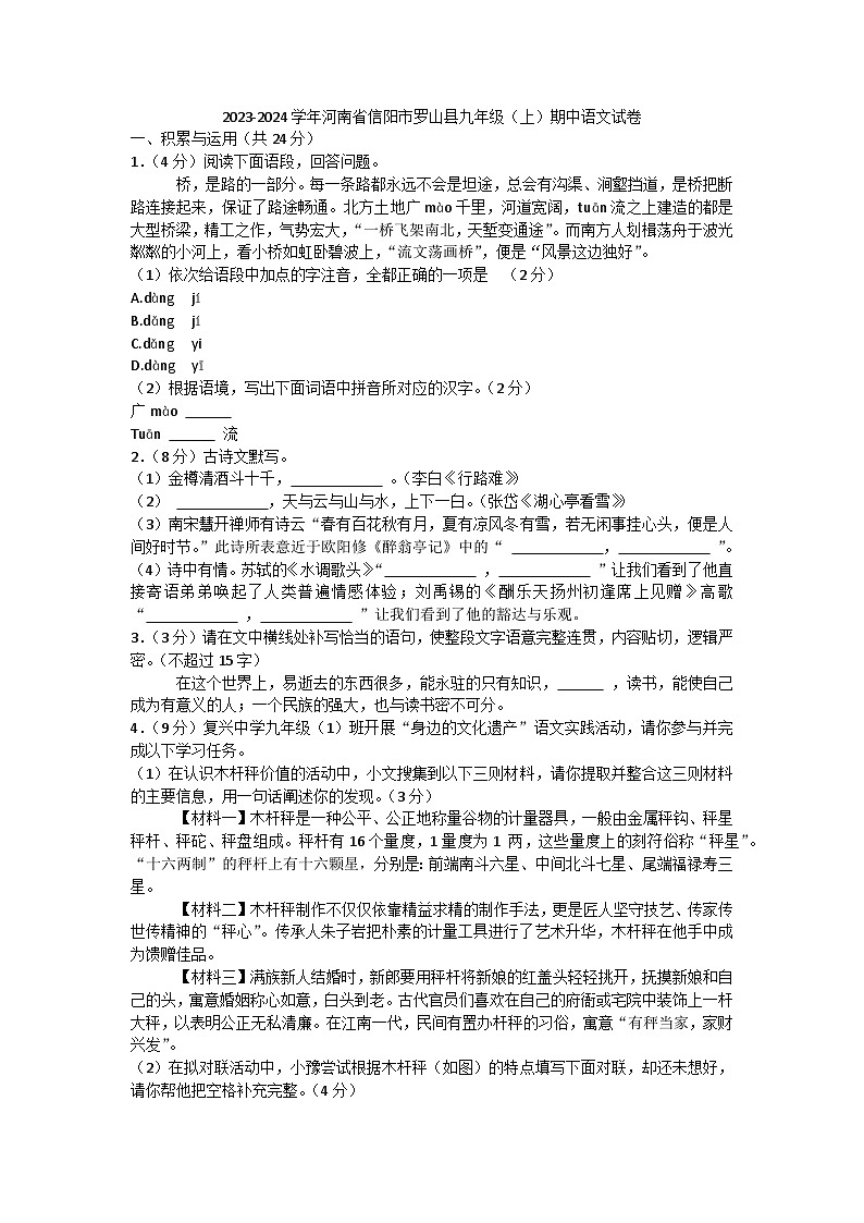 27，河南省信阳市罗山县2023-2024学年九年级上学期11月期中语文试题01