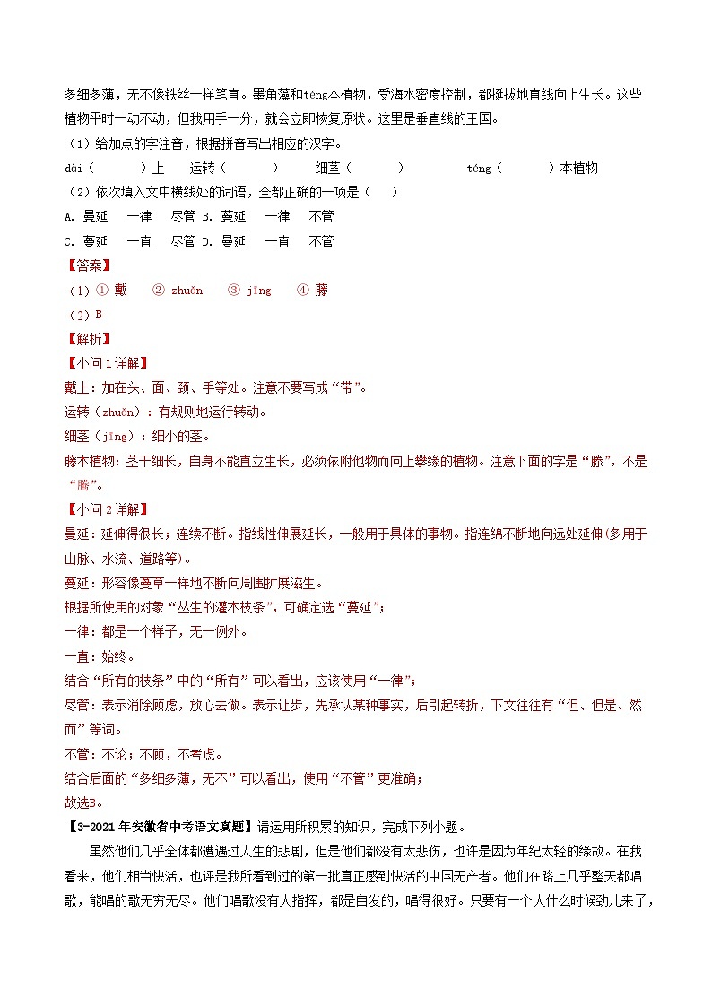 专题02 知识积累、名著阅读-5年（2019-2023）中考1年模拟语文真题分项汇编（安徽专用）03