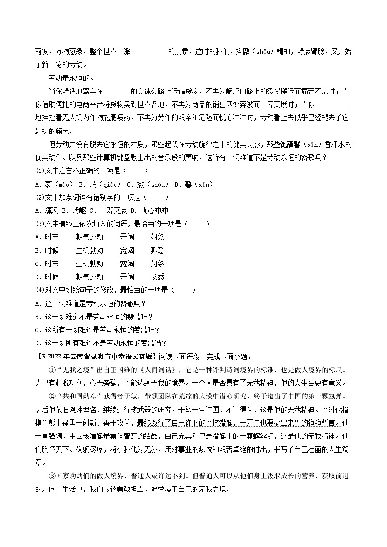 专题02 基础知识综合-5年（2019-2023）中考1年模拟语文真题分项汇编（云南专用）02