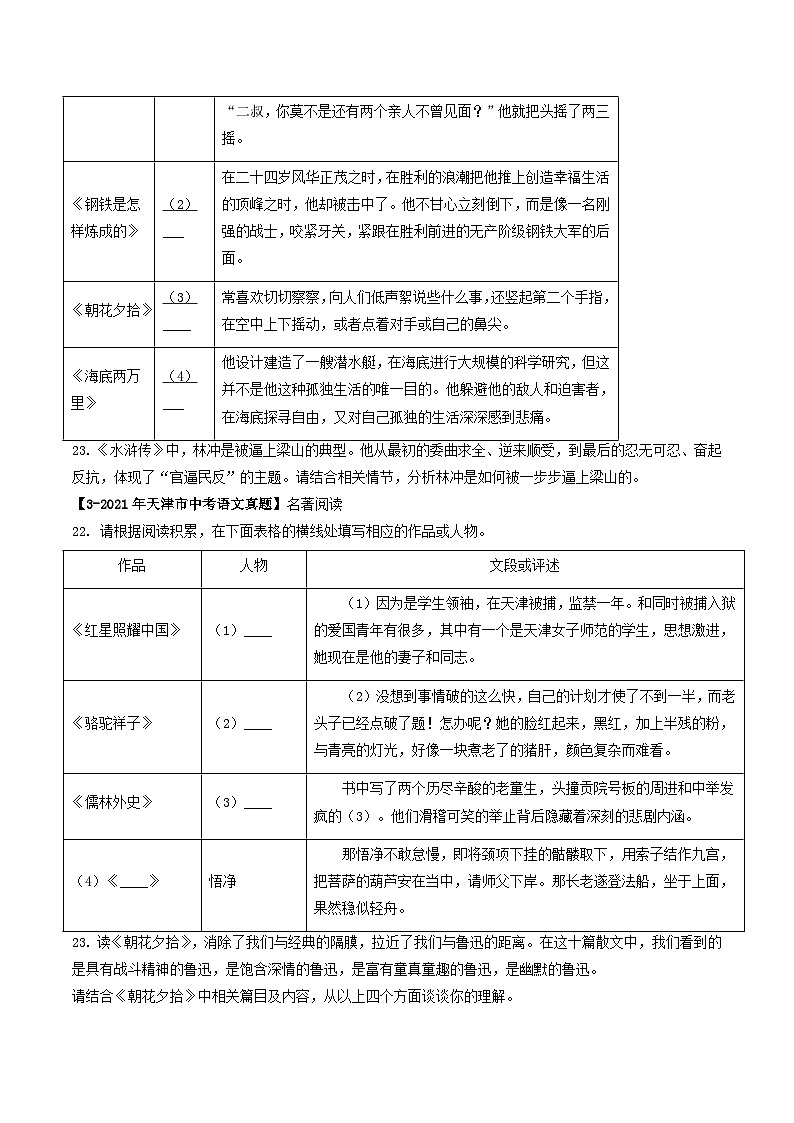 专题12 名著阅读-5年（2019-2023）中考1年模拟语文真题分项汇编（天津专用）02