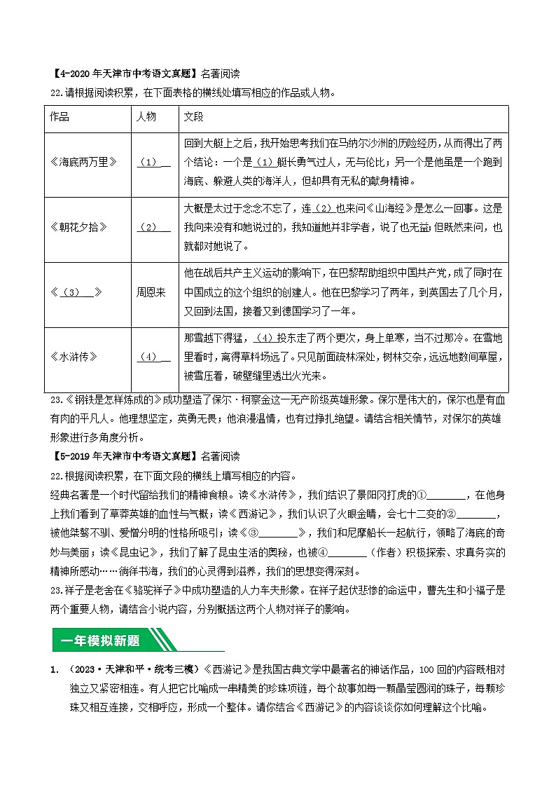 专题12 名著阅读-5年（2019-2023）中考1年模拟语文真题分项汇编（天津专用）03