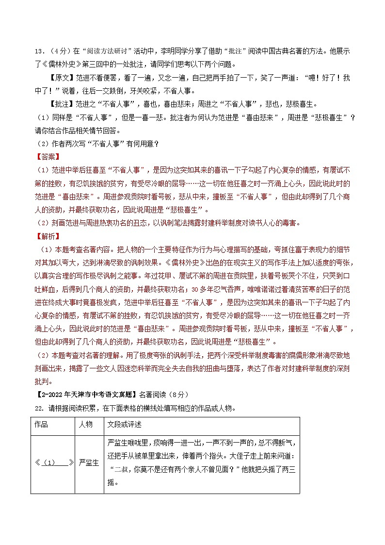 专题12 名著阅读-5年（2019-2023）中考1年模拟语文真题分项汇编（天津专用）02