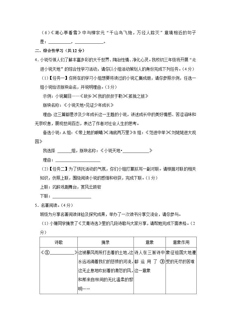 云南省保山市腾冲市2023-2024学年九年级上学期期末语文试卷03