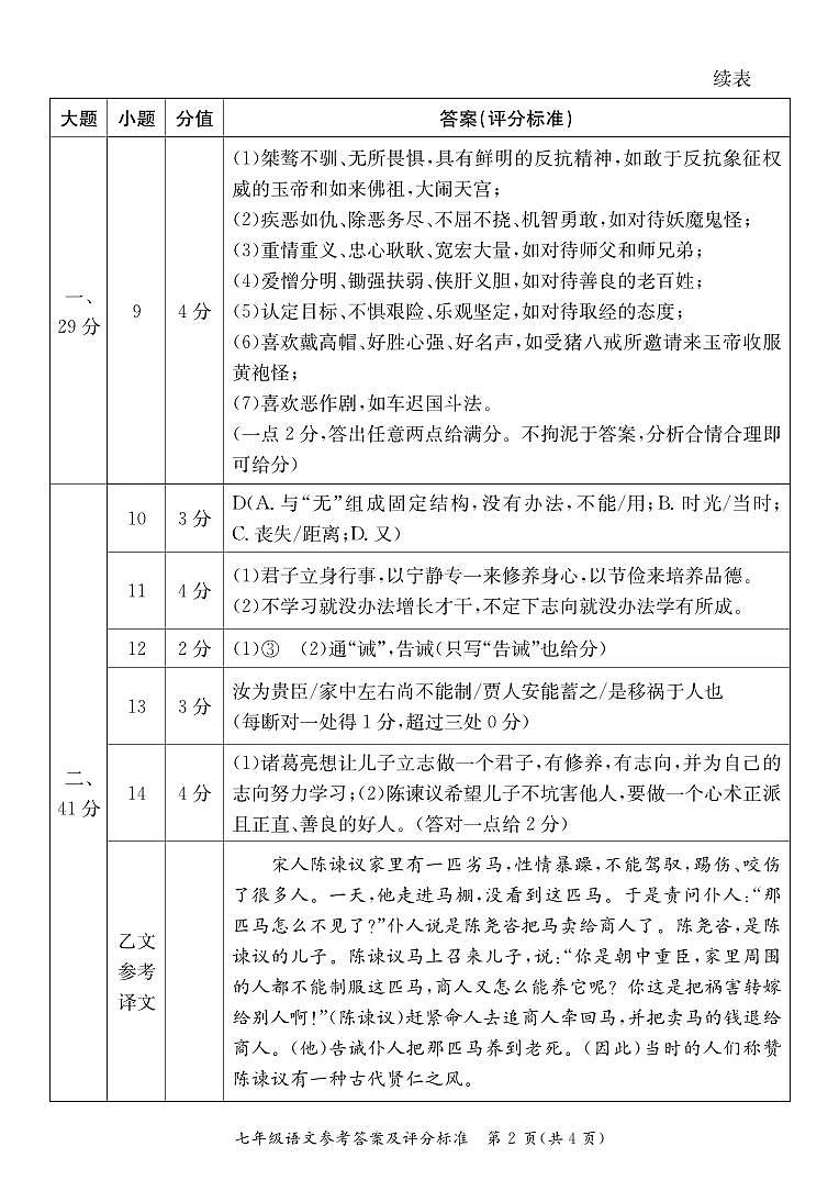 广东省阳江市2023-2024学年上学期七年级语文期末试卷（图片版，含答案）02