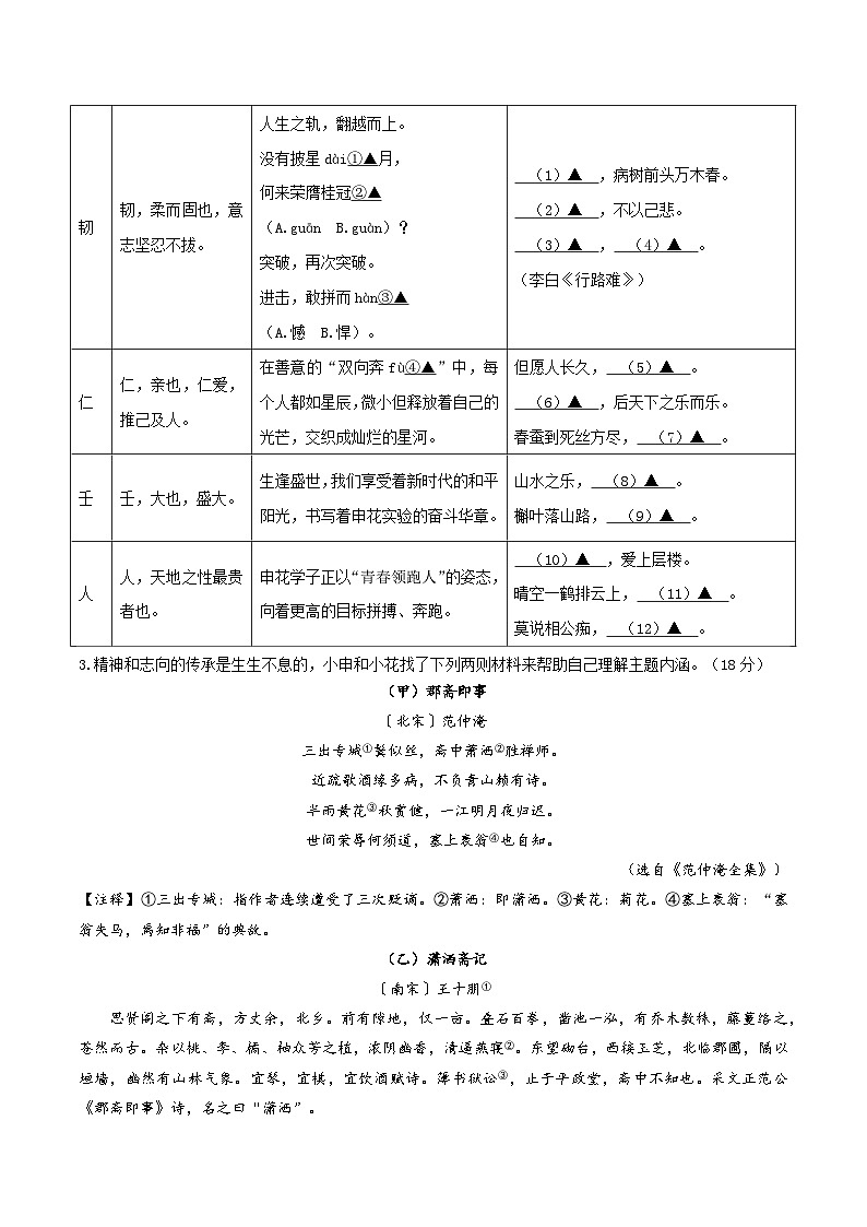 【开学摸底考】九年级语文（浙江杭州专用）-2023-2024学年初中下学期开学摸底考试卷.zip02