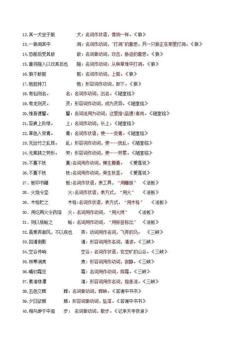 2024年中考语文文言文知识清单 专题05  文言文词类活用梳理-【必背、必备】（部编版）第2页