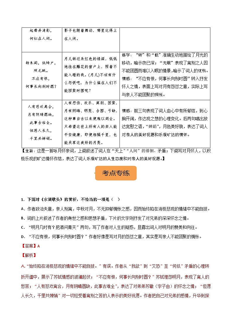 九上《水调歌头(明月几时有) 》选择题专练-冲刺2024年中考语文古代诗歌课内篇目常考题型专练（统编版六册）（解析版）第2页